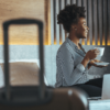 Woman drinking coffee in a hotel